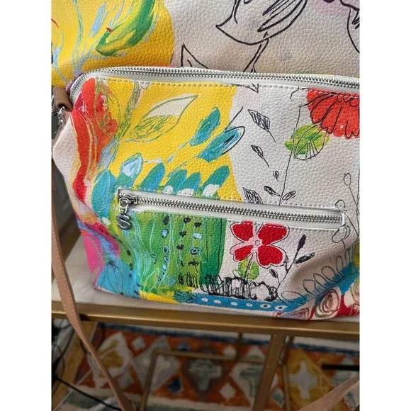 Desigual NWOT Reversible Tote Bag Set Large Floral Tan Pouch Bohemian Chic Art - Picture 12 of 14